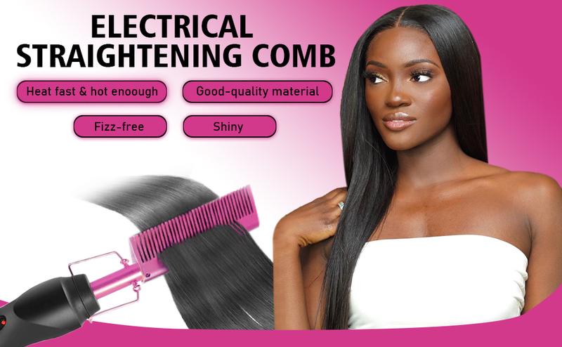 9 Count Hot Comb Set Pink Electric Hair Straightener and Curling Iron for Natural Black Hair Wigs with Wax Stick Wig Cap Soft Pliable