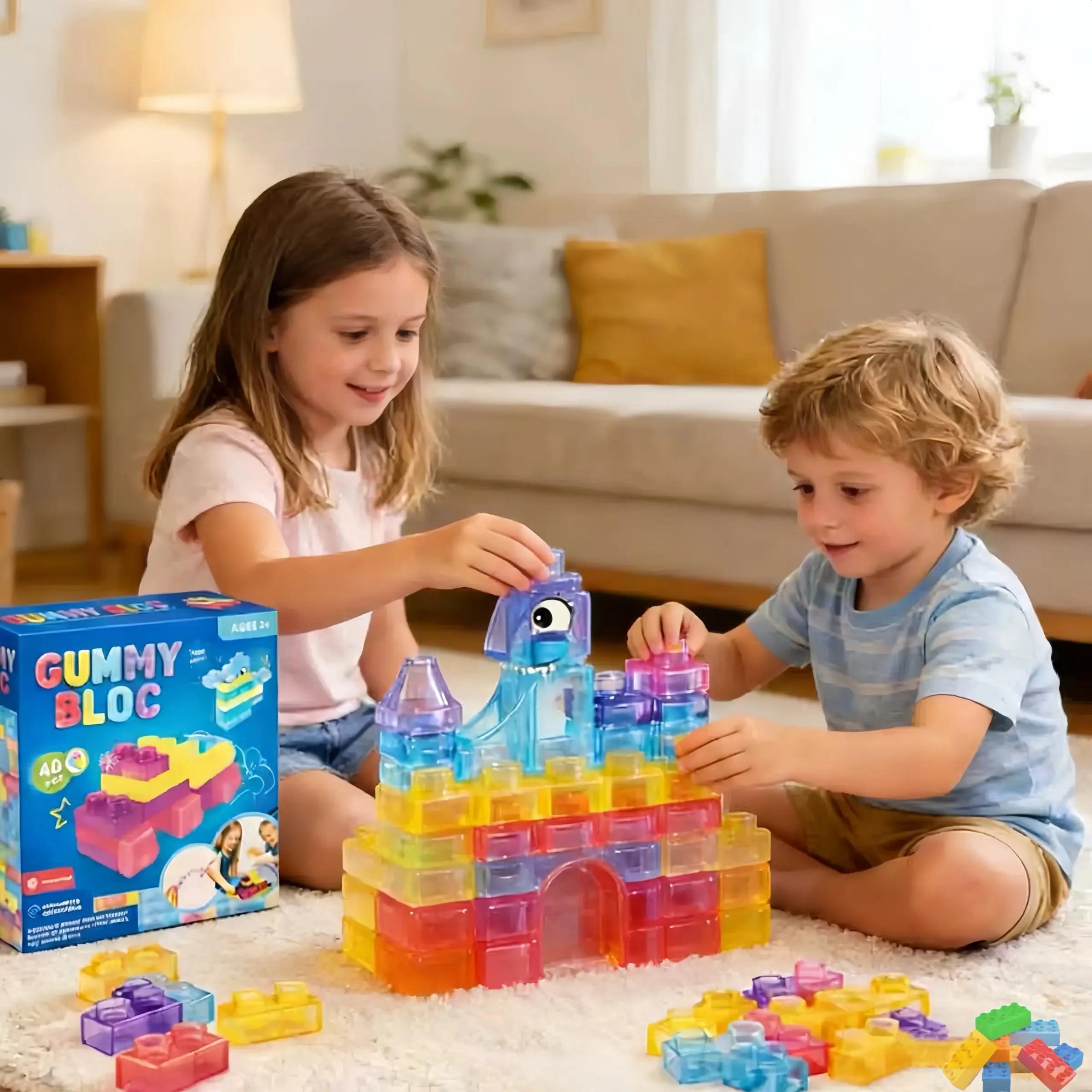 Multi-colored stackable jelly building block toy set, jelly soft building blocks, non-toxic sensory tactile toy, safe, soft, squeezeable and stretchable, suitable for early education and STEM creative building for children aged 3 and up, birthday gift.