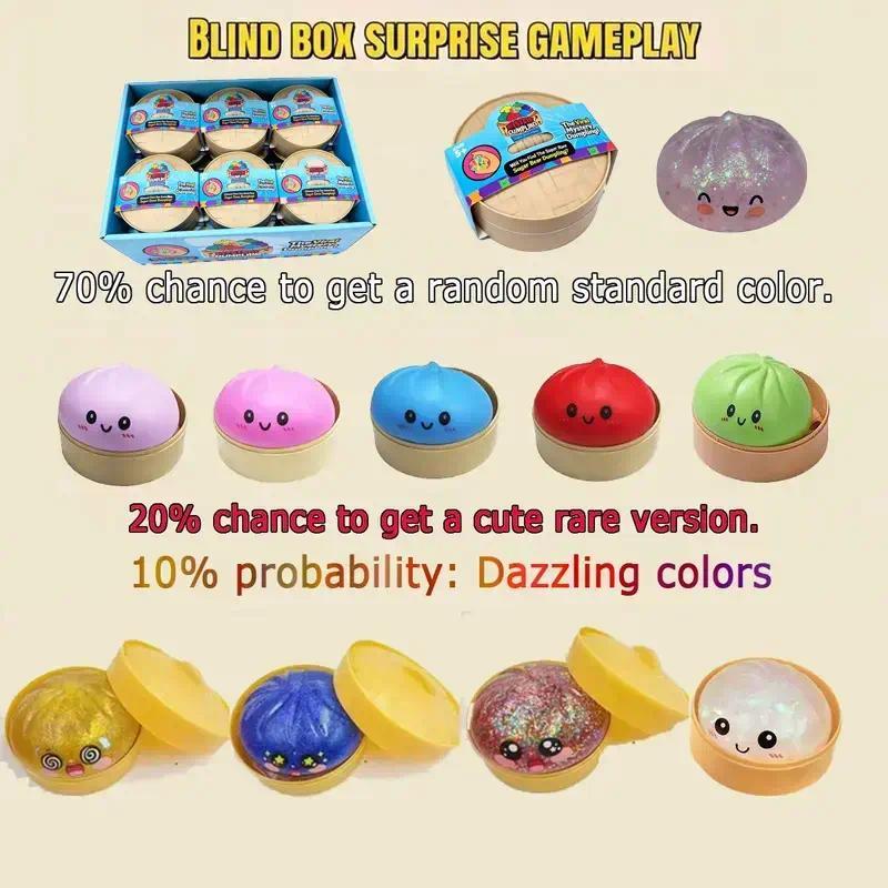 Glitter Series Expressive Big Dumpling Squishy - Blind Box, Mysecret Bun Fidget Toy, Soft TPR Material, Stress Relief, Unboxing Surprise,  Rare squishy Random Style per Pack. Perfect for graduation, great for students to exchange gifts.