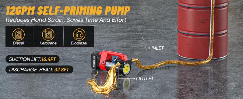 Portable Diesel Transfer Pump, TaskStar Battery Powered 12GPM Cordless Fuel Pump Kit w/ 4.0Ah Battery, Nozzle&Hose for Diesel, Kerosene& Biodiesel