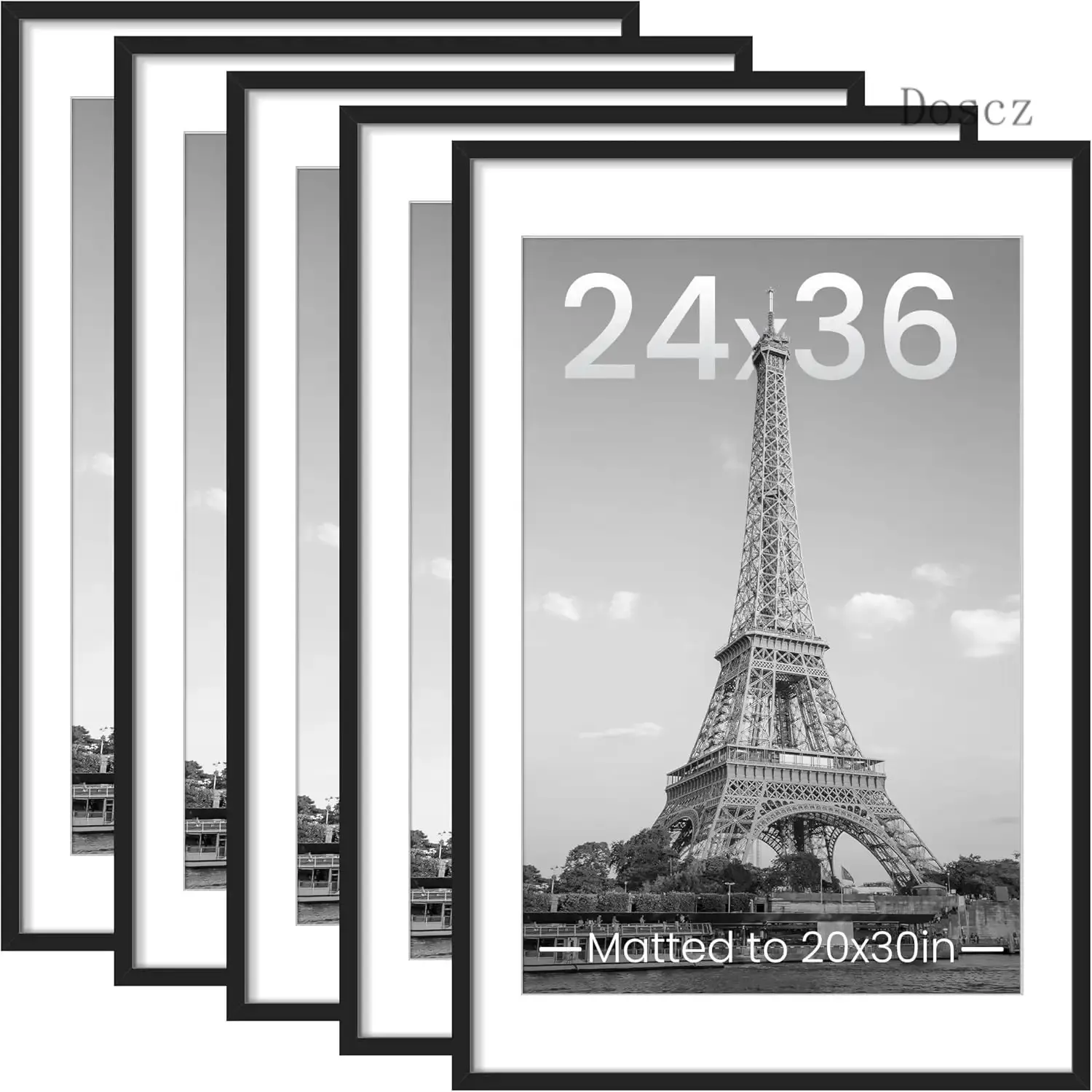 Classic Black 24x36 Photo Frame Set of 5 - Displays 20x30 Pictures with Mat or 24x36 Without, Wall Gallery Frames for Room Decor, Light Home Decor Gifts, Father's Day Gifts