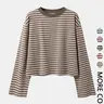 【Black Friday】Women's Casual Striped Long Sleeve T-Shirt, Loose-Fit Tee, All-Season Wear, Medium-Weight Fabric