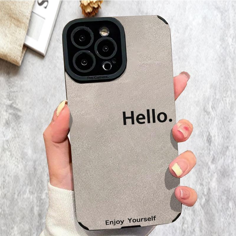 [Product Title]: Phone Case with Multiple Specifications Available, Hello & Enjoy Yourself Design, Plain White Background, Durable Material, Stylish Look, Perfect for Daily Use, Ideal for Mobile Enthusiasts, Adds a Touch of Fun to Your Phone
