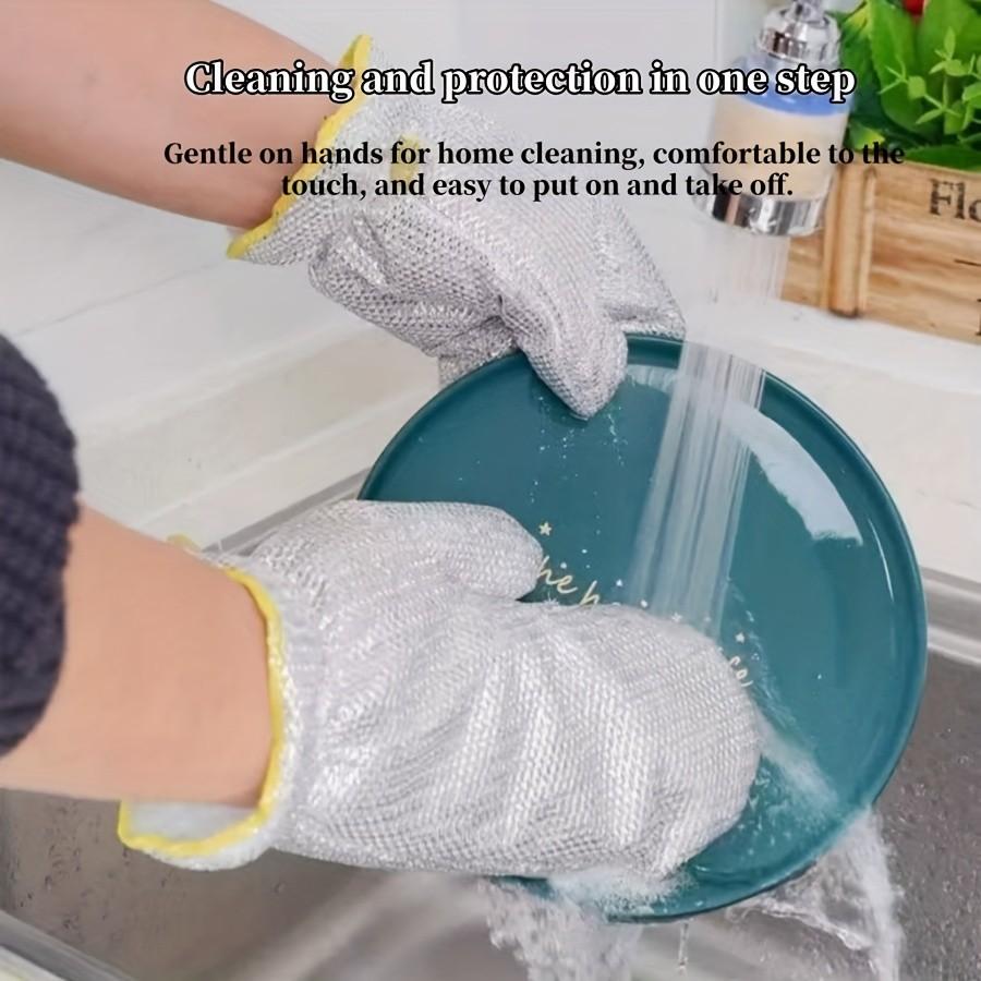 Thick Silver Wire Dishwashing Gloves, Multi-Functional Heat Resistant, Waterproof Bowl Brush, Non-Stick Oil Kitchen Cleaning Gloves