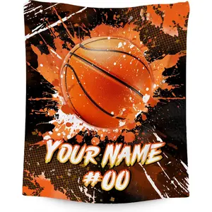 Personalized Custom Name Basketball Blanket - Warm Cozy Sports Throw Blankets for Boys Girls - Custom Basketball Theme Gifts for Team Players -Soft Fleece Throw for Sofa Couch
