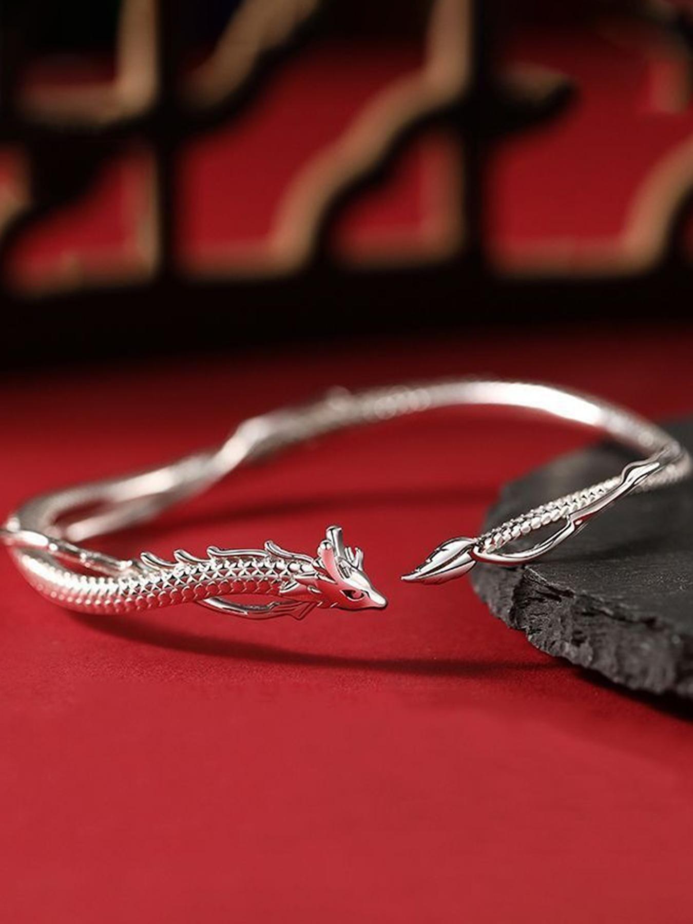 Vintage Dragon Design Adjustable Open Bracelet, Creative and Unique Women's Daily Commute Accessory, Versatile Fashion Jewelry