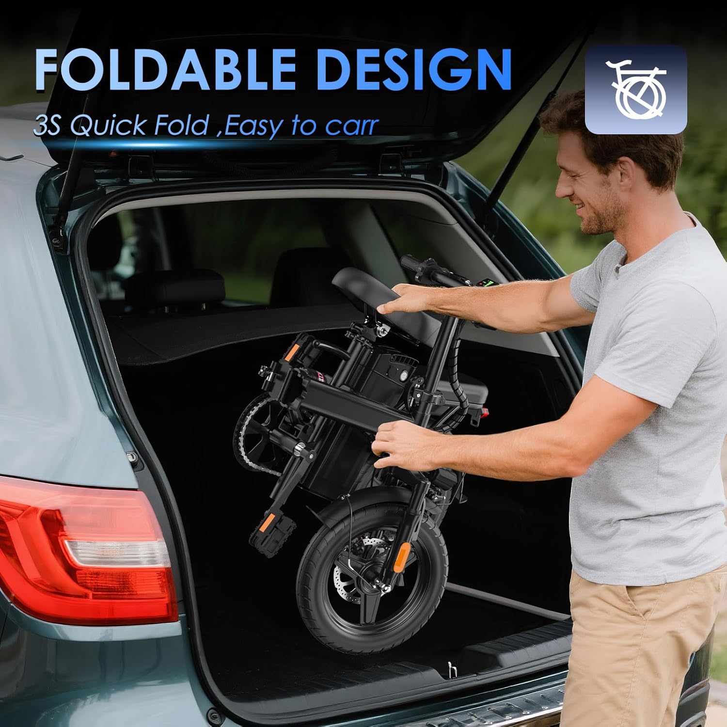 Upgraded Folding Electric Bike, 750Wh configuration, 14-inch tires ebikes, 22+ MPH speed, 30+ Mile range, can carry 2 people, Supports Up to 400 lbs, commuter Electric bicycle