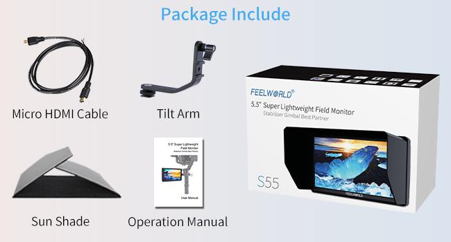 FEELWORLD S55 5.5 inch Camera DSLR Field Monitor Small Full HD 1920x1152 IPS LUT Video Peaking Focus Assist with 4K HDMI 8.4V DC Input Output Include Tilt Arm FEELWORLD S55 5.5 inch Camera DSLR Field Monitor Small Full HD 1920x1152 IPS LUT Video Peaking Focus Assist with 4K HDMI 8.4V DC Input Output Include Tilt Arm