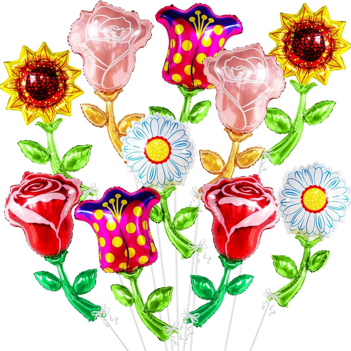 9 Floral Aluminum Foil Balloons for Kids Birthday Party, Outdoor Camping Decor, Wedding Reception, Valentine's Day, Mother's Day, Graduation