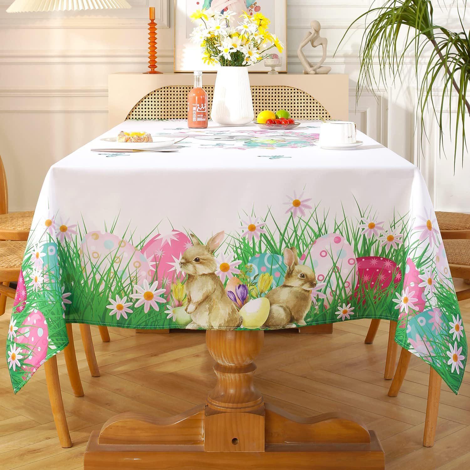 1 piece of Easter tablecloth with cute rabbit Easter egg pattern, suitable for kitchen dining table, holiday party decoration