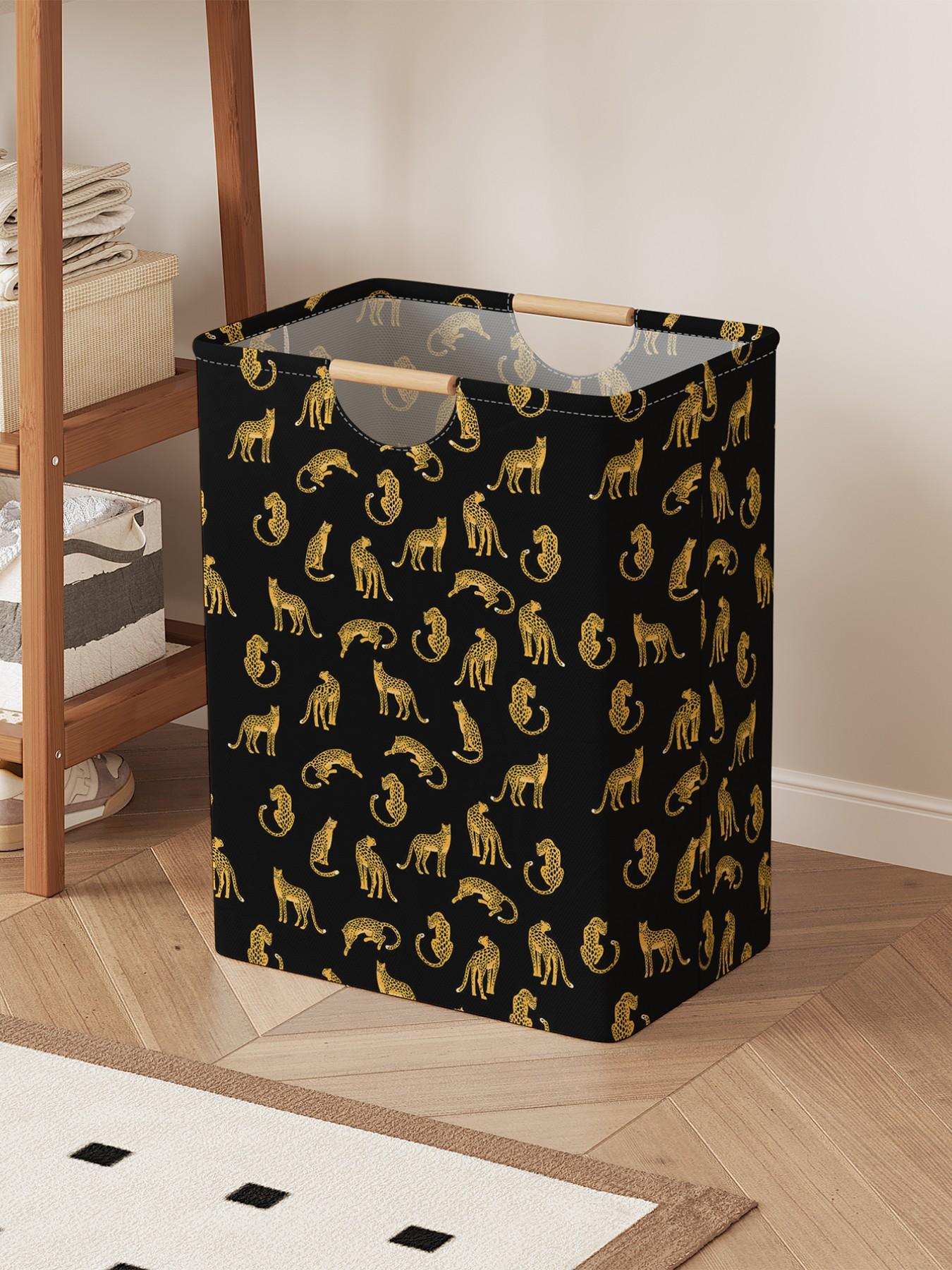 Cheetah Pattern Open Storage Box, Foldable Laundry Basket with Handle, Casual Home Bathroom Organizer, All Seasons Use, Foldable Laundry Hamper