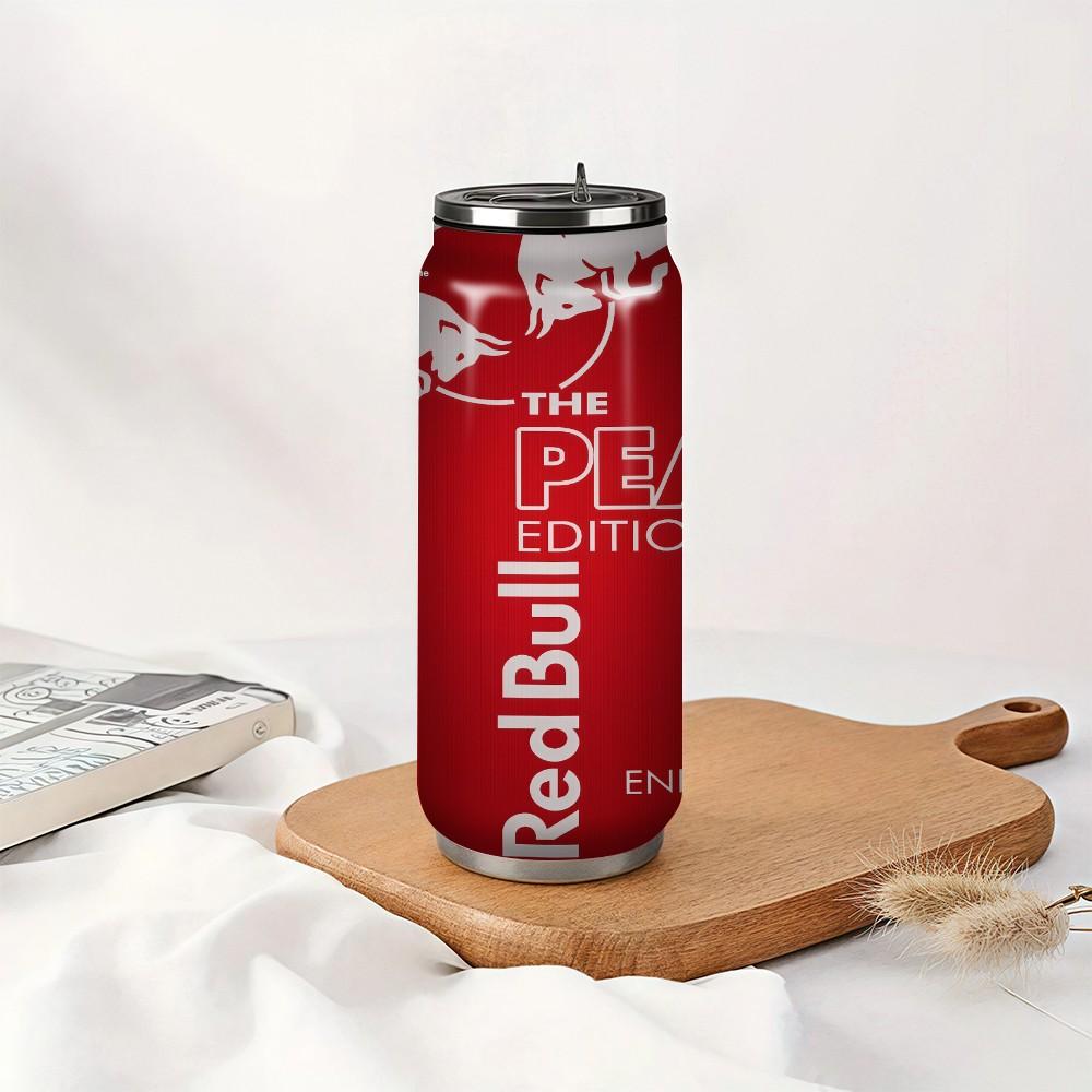 1pc 17oz Red Bull Peach Edition Vacuum Insulated Mug, Portable Stainless Steel Cup with Lid, Ideal Sports & Coffee Mug for Family Friends, Great for Camping, Outdoor & Holiday Gifts