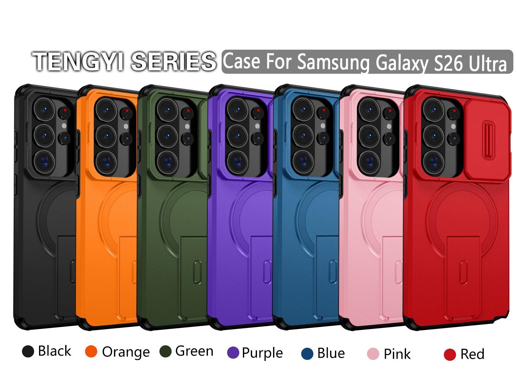 Lens Protect Camera Phone Case for Samsung S26 S25 FE S24 Ultra S23 Plus A17 A57 A56 A36 A16 A35 A55 Magnetic Kickstand Cover