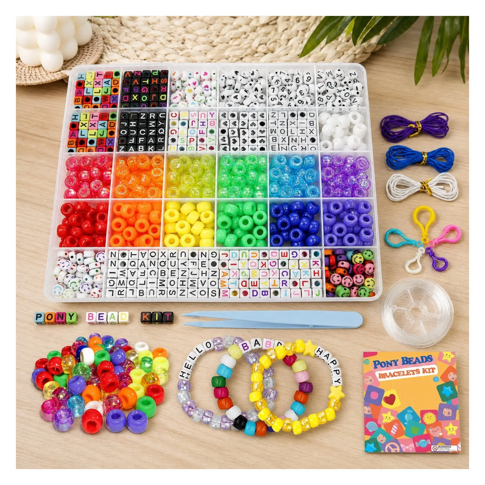 1300 Pcs DIY Friendship Bracelet Making Kit for Kids with Pony Beads, Letter Beads & Colorful Charms - Ideal for Custom Necklaces, Bracelets and Jewelry DecorGift