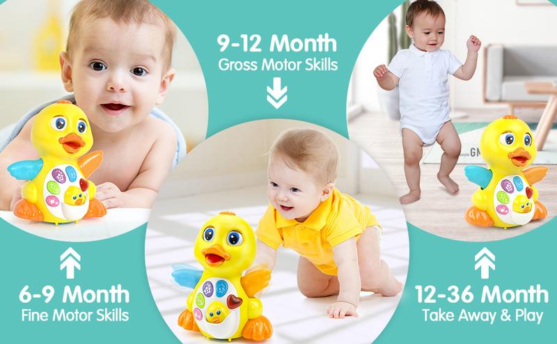 HOLA Multifunction Crawling Duck Musical Toys, Interactive Tummy Time Baby Toy with Music Lights and Motor Activities one Year Old Toys, Infant Toddler Toys Festival Stockingstuffers for Babies Light Music