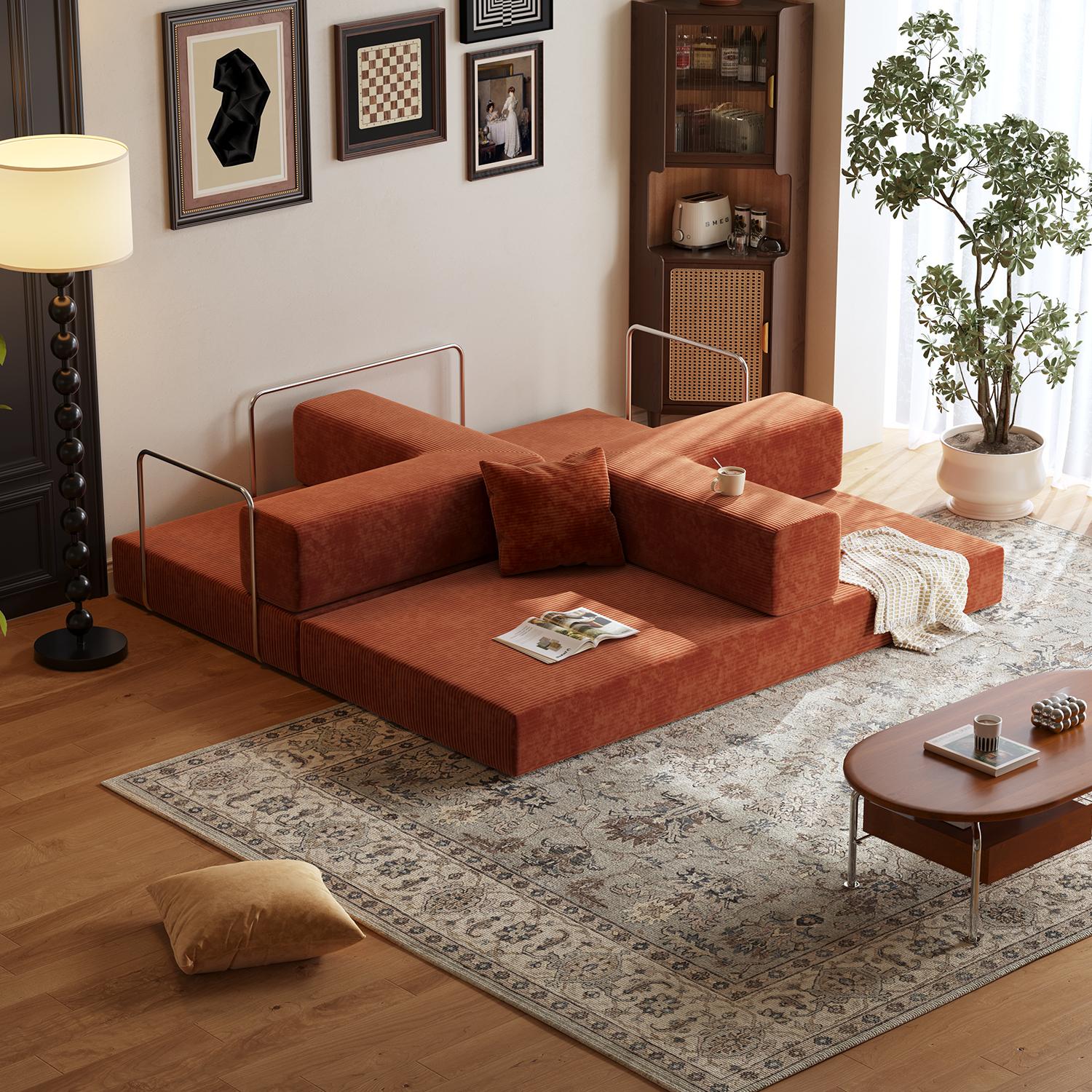 LODEIJA Compressed sofa, 80.3-inch convertible sofa bed, fixed frame, removable armrests, modular corduroy sofa bed, folding mattress sofa, suitable for living rooms and small spaces - no assembly required, includes two pillows.