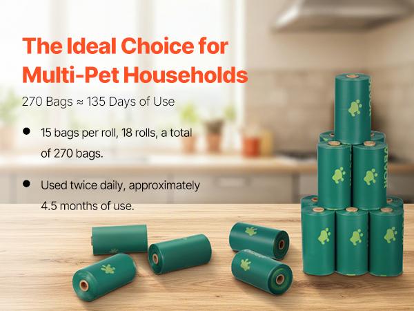 VEVOR Dog Poop Bags, 270 Counts 13x 9 in, Sturdy Thick Pet Waste Bags, Biodegradable HDPE Waste Bag Refill Rolls, Lavender Scented, Leak-Proof Trash Bag for Doggie Cat Pet, Dispenser Not Included