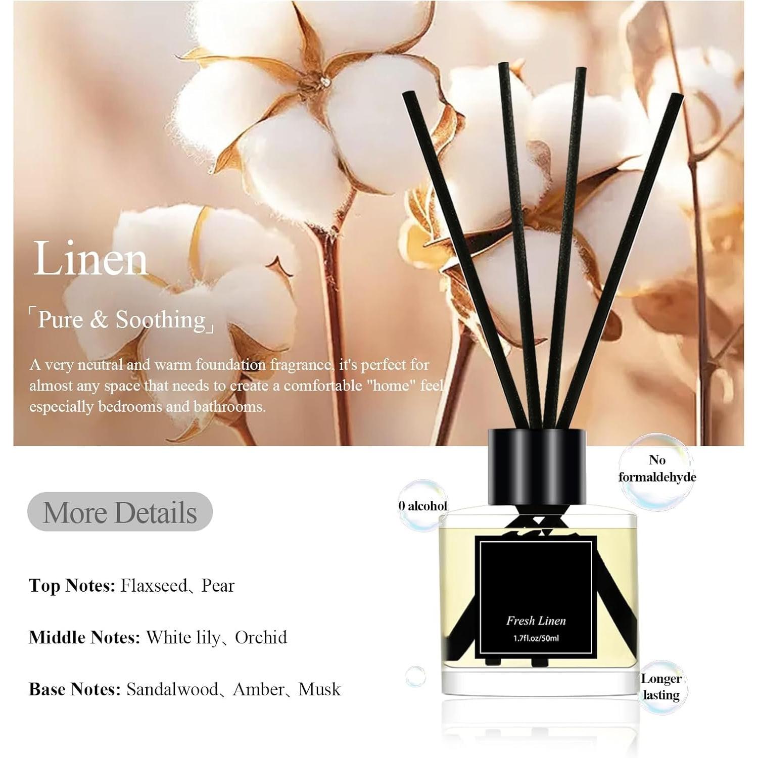 Reed Diffuser Set of 3, 50ml  Linen/Eucalyptus & Mint/ Scented Oil Diffuser with 15 Sticks |   for Bedroom, Bathroom, Office & Living Room