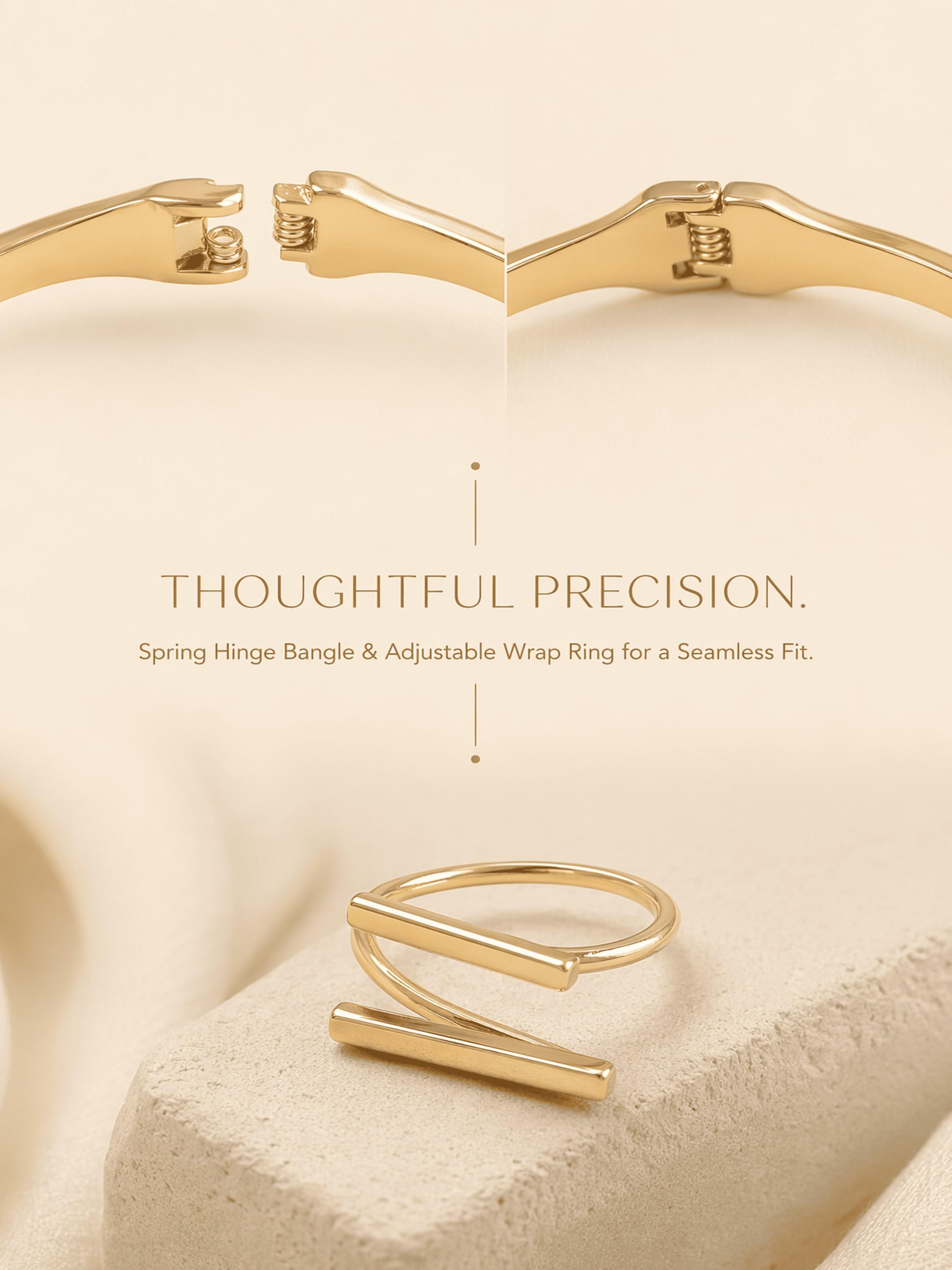 Minimalist Geometric Linear Gold-Plated Bracelet & Ring Set, Luxe Versatile Jewelry for Daily Commute & Date Nights