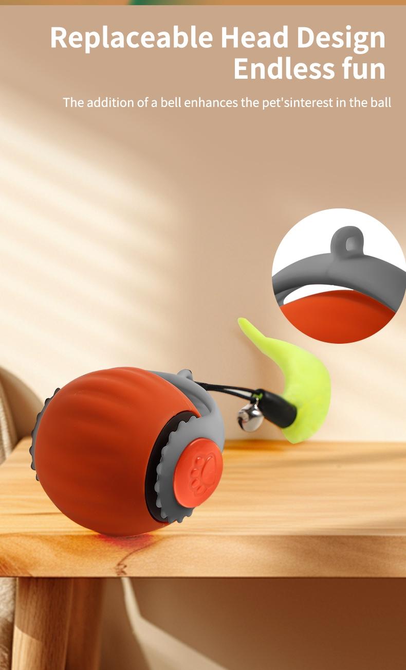 1 fast-moving cat toy ball with tail - automatic rolling ball - intelligent induction activation - can be charged by usb - suitable for large, medium and small cats to play indoors