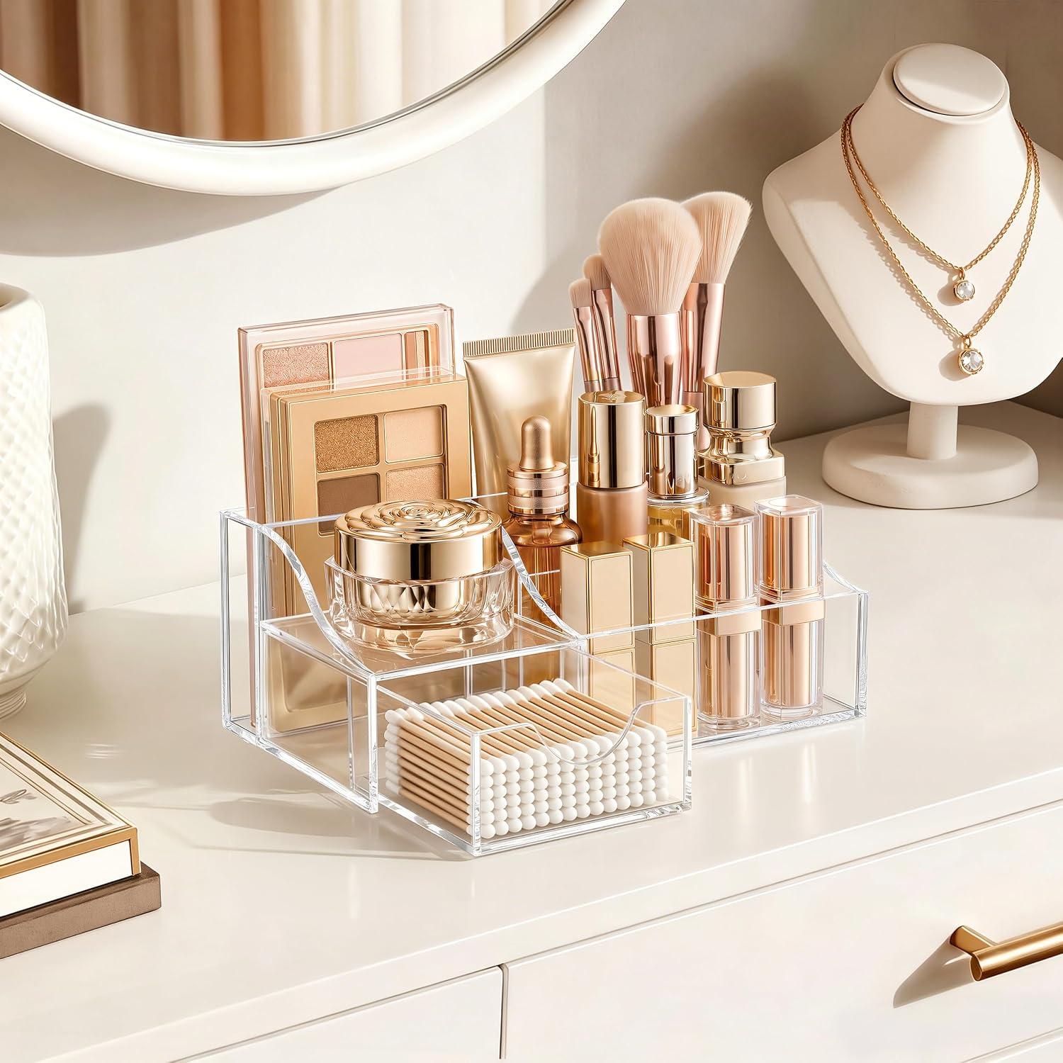 Makeup Organizer with Drawer – Storage for , Bathroom Countertop & Dresser, Skincare Organizer with Brush Holder, Beauty Display Case, Clear Makeup Organizer with Drawer – Storage for , Bathroom Countertop & Dresser, Skincare Organizer with Brush Holder, Beauty Display Case, Clear