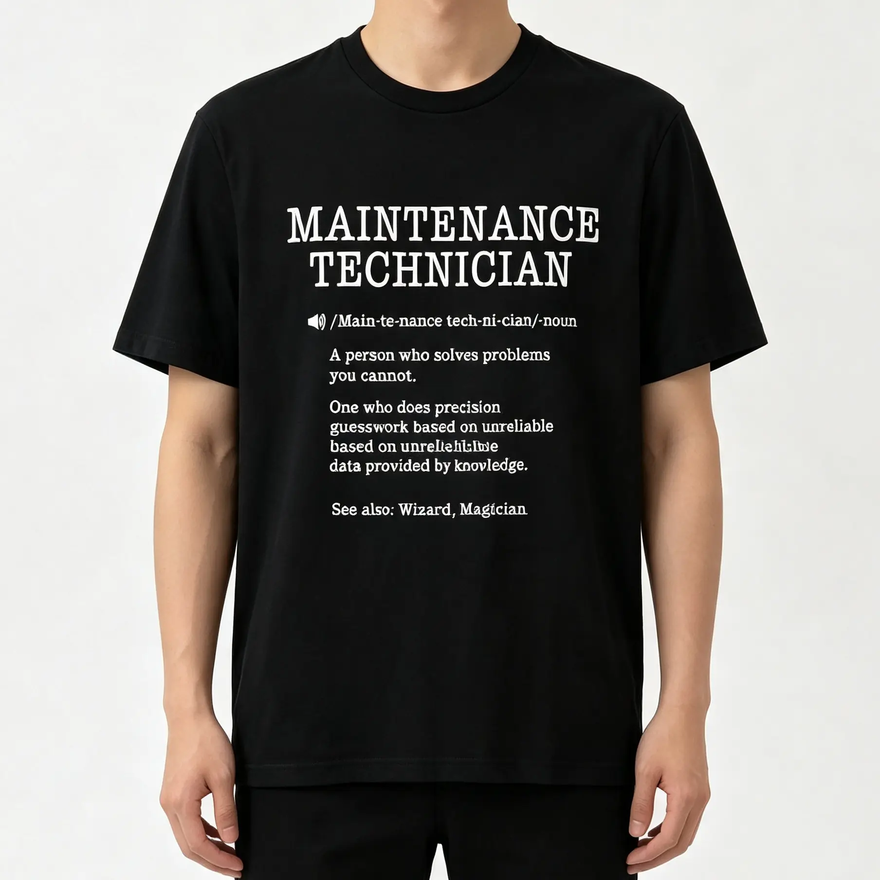 Men's Funny Maintenance Technician Definition Graphic Print Short-Sleeve T-Shirt - 100% Cotton Fabric, Oversized Casual Streetwear, Comfy Loose Fit Basic Workwear Tops
