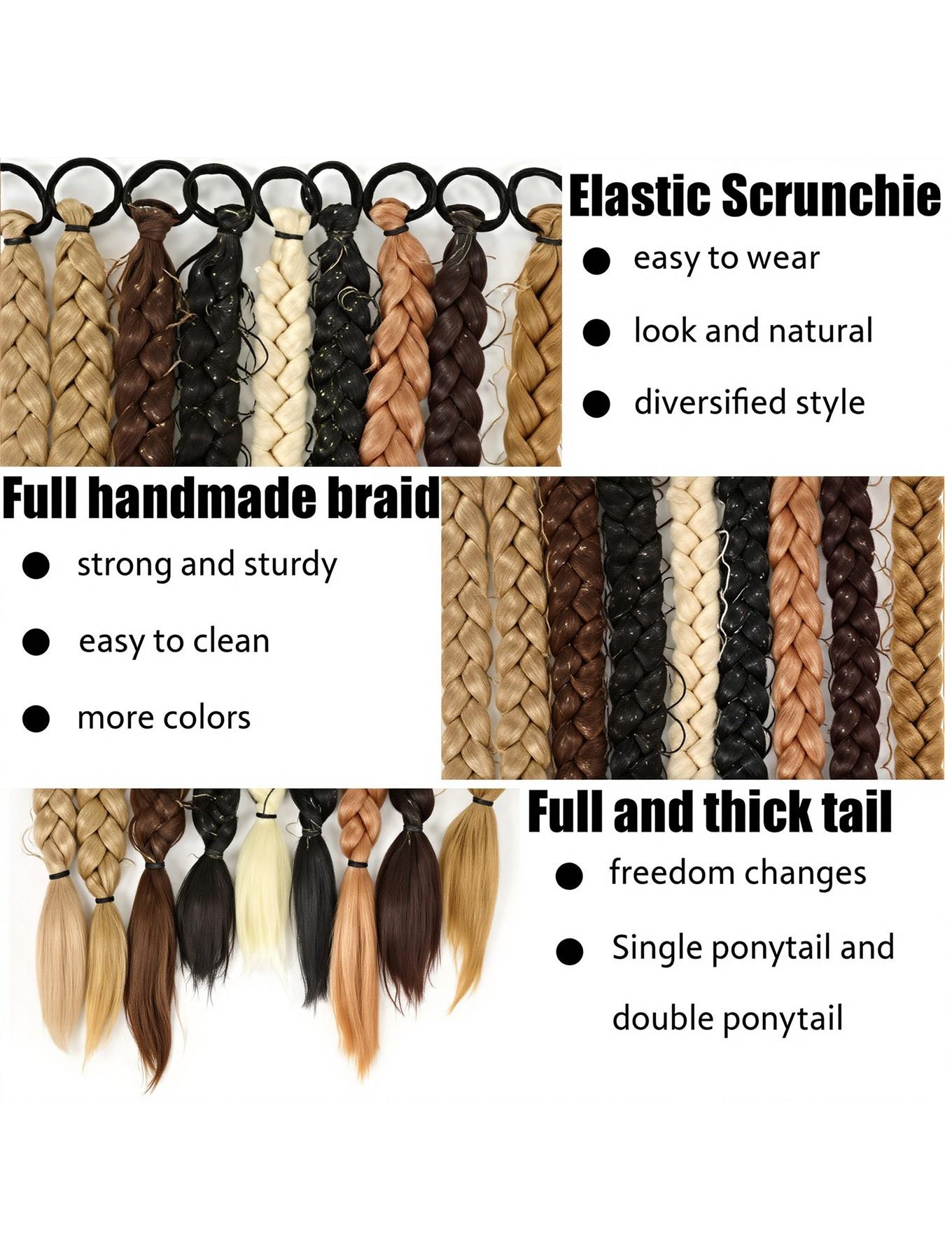 Women's Synthetic Long Twist Braid Ponytail Extension, 24-Inch Rubber Band Wig for Daily Use & Special Occasions, All-Season Hair Accessory, Synthetic Braids, Synthetic Braided Wigs
