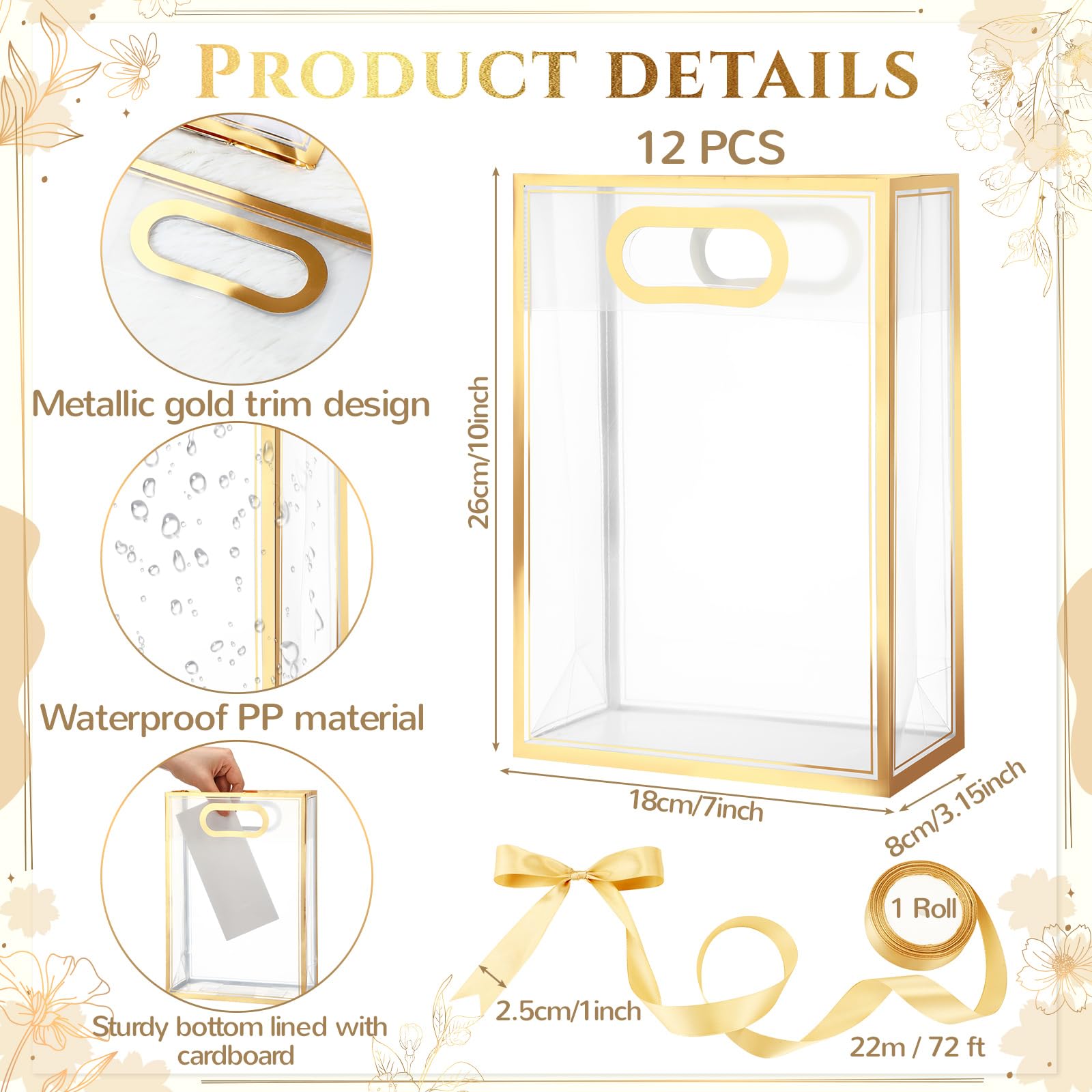 12 Pcs Mother's Day Clear Plastic Gift Bag with Ribbon Transparent Gift Bag Wedding Gift Bag Reusable Gift Wrap Tote Waterproof Present Individual Packaging Bag for Teacher's Day Graduation Wedding Bridal Birthday Baby Shower Summer Christmas Party
