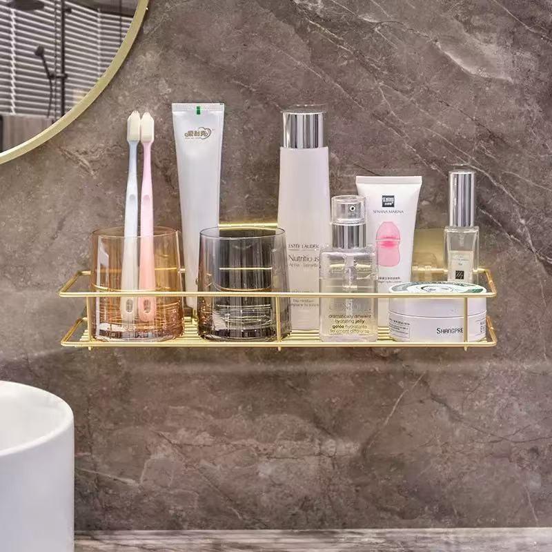 Wall-Mounted Bathroom Shelf, Luxury No-Drill Soap Dish Holder, Wall Rack for Bathroom Accessories, Space-Saving Vanity Organizer