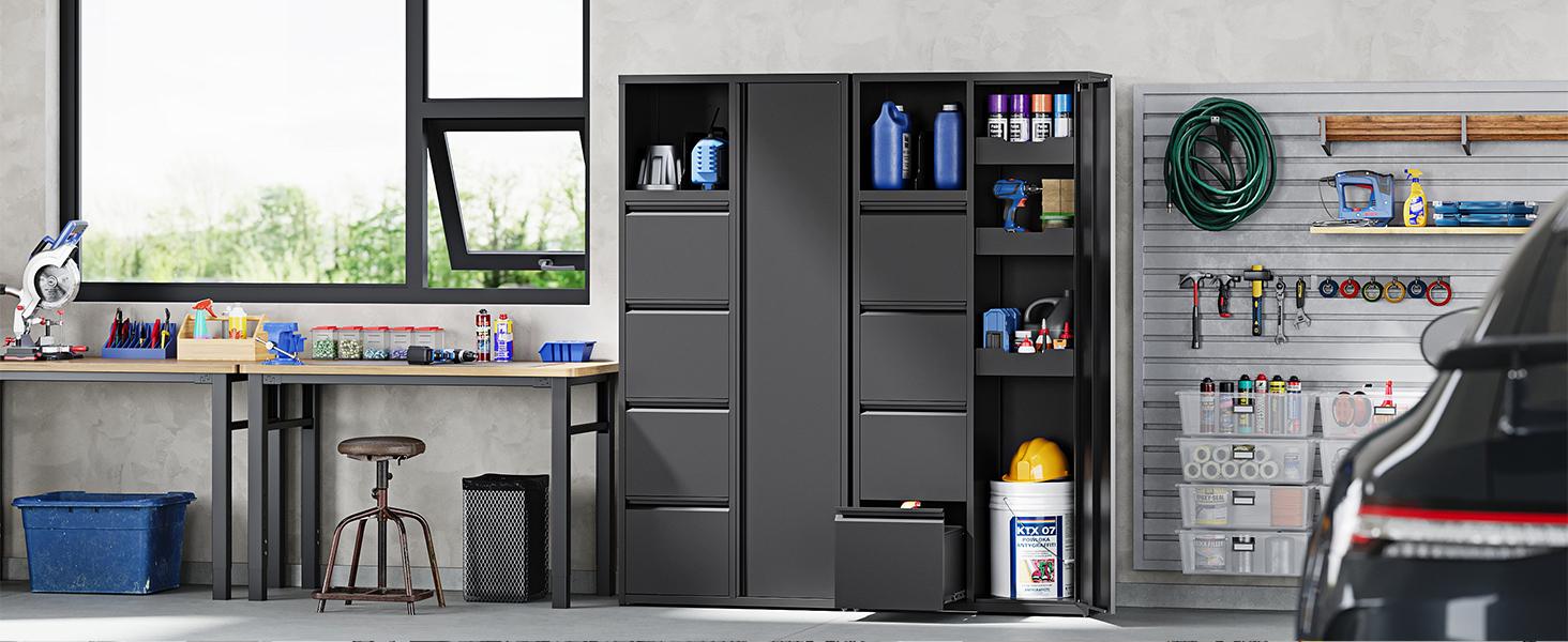 Letaya Metal Garage Storage Cabinet with 4 Drawers, 71" Heavy Duty Tool Cabinet with Door,Tall Steel Storage Cabinet,Utility Tool Cabinet for Garage,Warehouse,Workshop