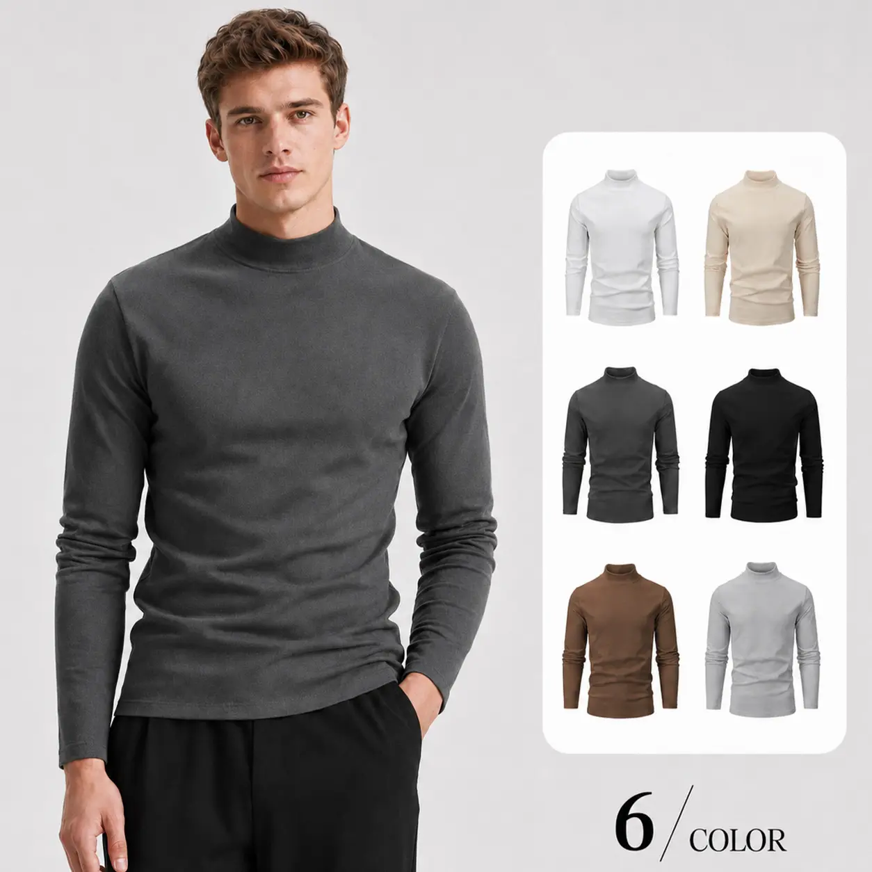 Men's Thermal Mock Neck Long Sleeve Shirt, Soft Brushed Stretch Slim Fit Base Layer Top, Warm Solid Mock Turtleneck T-Shirt, Casual Undershirt for Fall Winter, Everyday Wear, Layering, Work, Travel, Outdoor Activities & Cold Weather Menswear, Basic