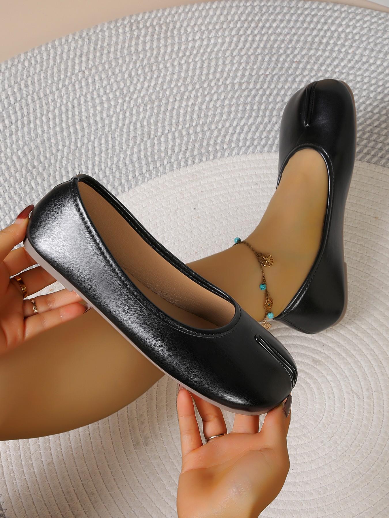 Women's Split Toe Flat Shoes, Comfortable Soft Artificial Leather Slip-On Loafers, Casual Mary Jane Shoes, Ideal for Daily Wear and Office Walking