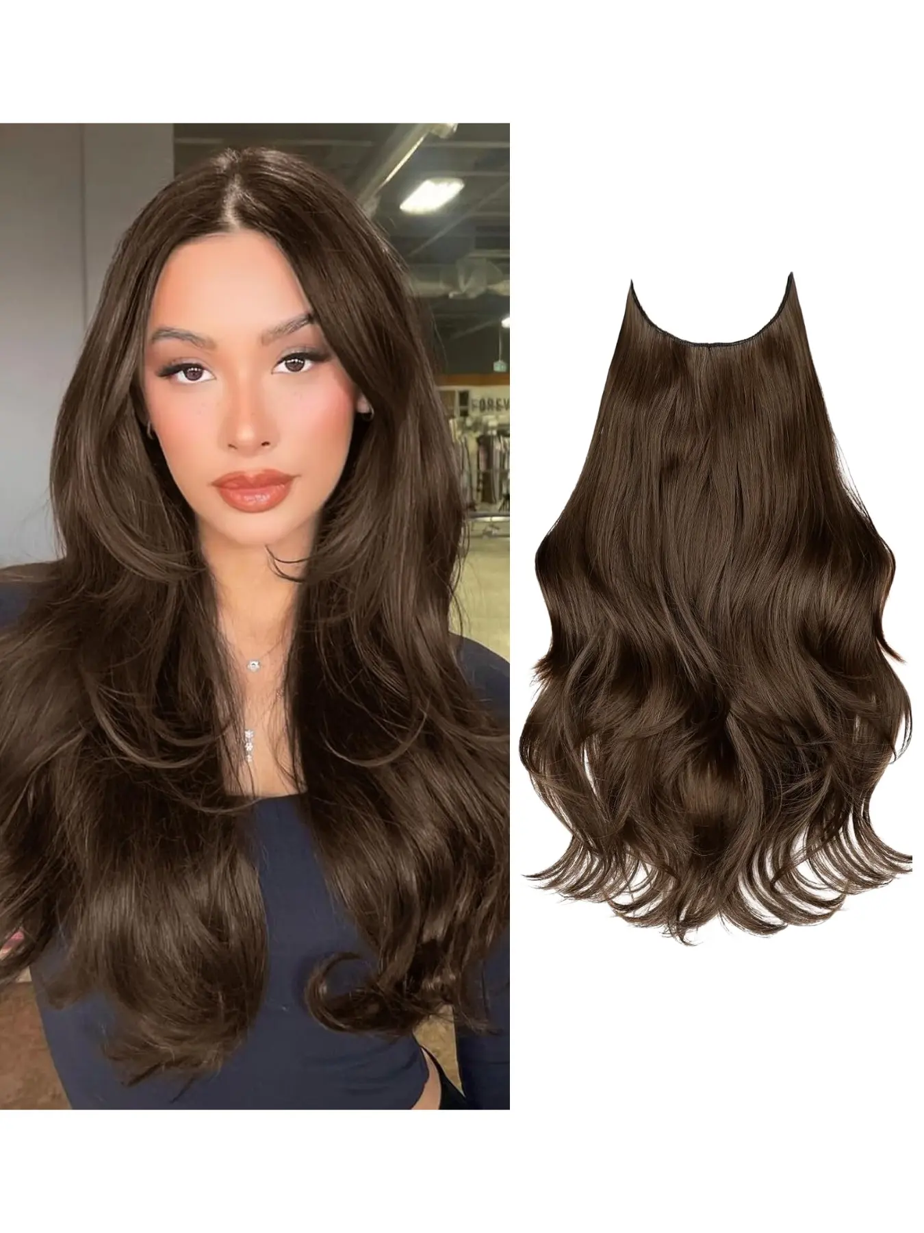 20 inch multi-layer wavy clip hair extensions, invisible fishing line hair extensions synthetic hair extensions, with 6 sturdy clips, lightweight and comfortable, suitable for women's daily party, wedding, date hairstyles