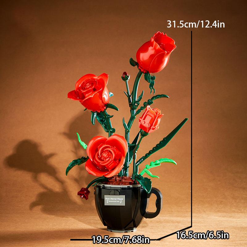 450-piece Coffee Cup Rose Building Block Set, Flower Bricks, Exquisite Rose Flower Pot, Creative Coffee Cup Design, Durable and Innovative Ideal Gift for Christmas, Halloween, and Valentine's Day, Perfect for Home Decor and Floral Arrangements