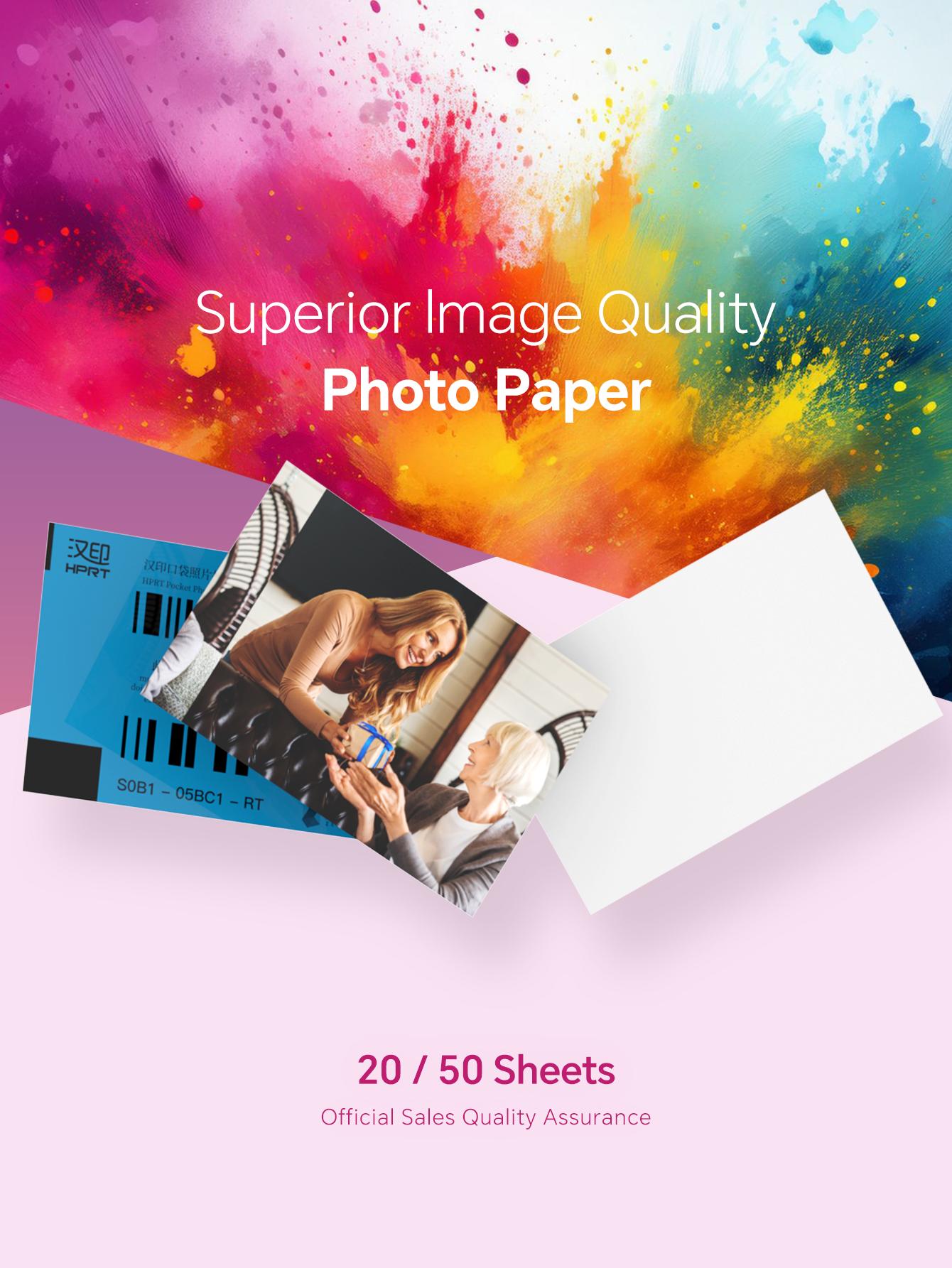 2×3 Photo Paper 20–60 Sheets for HPRT MT53 Mini Printer, Sticky Back, Peel & Stick, Instant Dry, Vivid Colors, Adhesive Photo Paper Refills