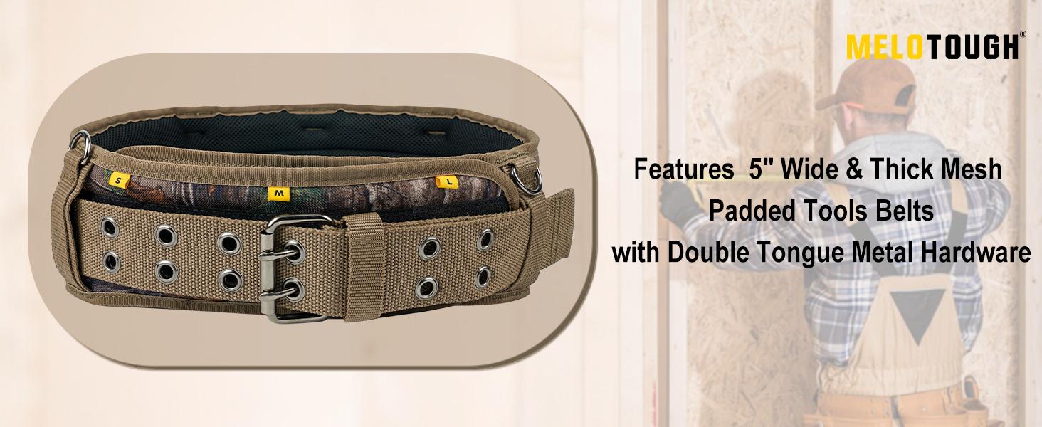 MELOTOUGH Camo Tool Belt with Suspenders Camouflage Tool Bag Supenders Framers Comb Apron Tool Belt Construction Tool Pouch Suspenders Heavy Duty Carpenter Suspension Rig for Electrician