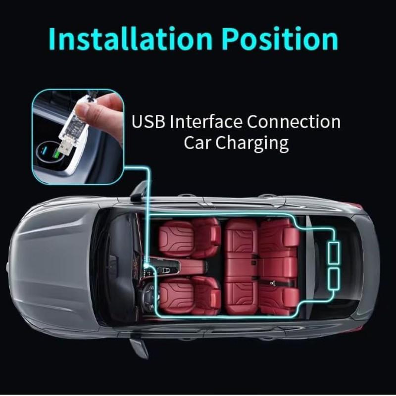 11 Modes Dynamic Demon Eye Car Logo Sticker Light USB plug-and-play windshield decor lamp with no wiring required. Long press for power on/off, single key to switch light modes. Self-adhesive backing enables hassle-free tool-free installation.