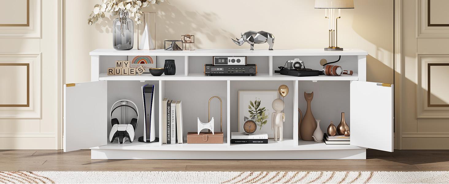 【SPOTLIGHT DAY】ONBRILL LED TV Stand for 80 Inch TV, 70 Inch Entertainment Center with Power Outlets, Modern TV Console Gaming Media Television Stands with Storage for Living Room, Bedroom, Gaming Room