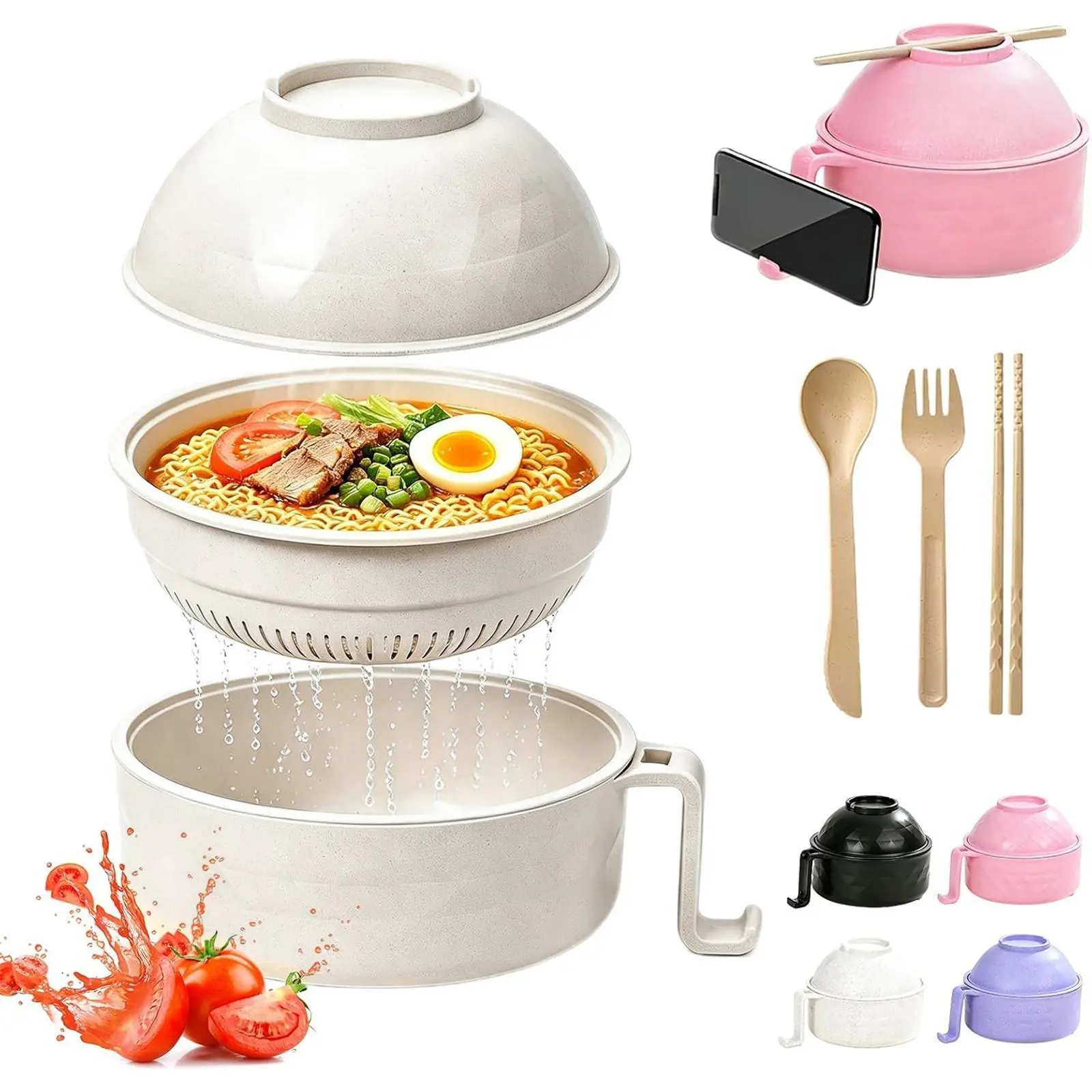 Cute Cartoon Pig Instant Noodle Bowl Microwave Safe Drain Lid Complete Cutlery Set Student Dorm Essentials Office Lunch Bowl Summer Hot Sale Restocked Tableware Gift Pack