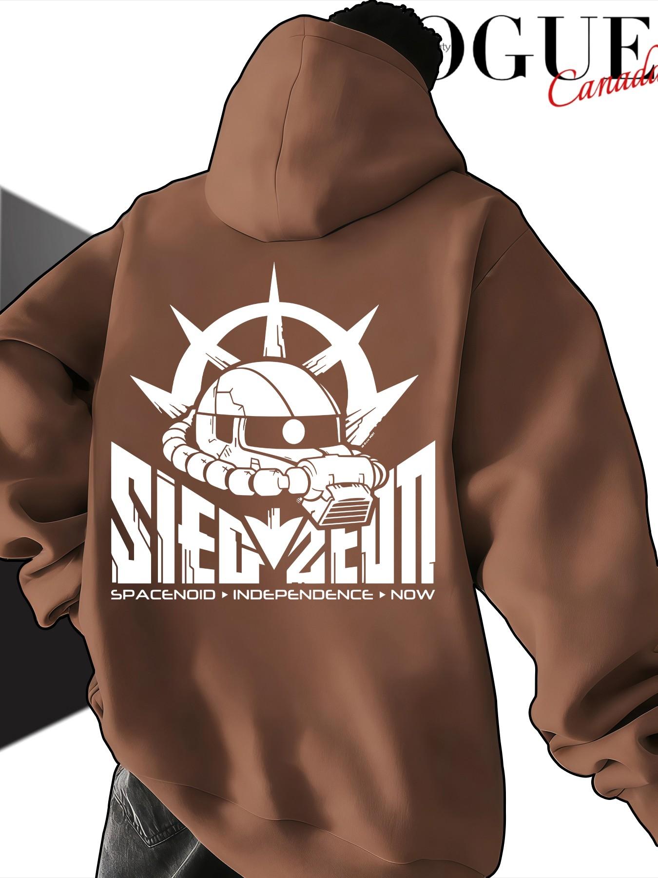 Sieg Zeon Gundam Zakku Geon Army Print Unisex Hoodie, Casual Long Sleeve Loose Fit, Kangaroo Pocket Design, Fall & Winter Streetwear
