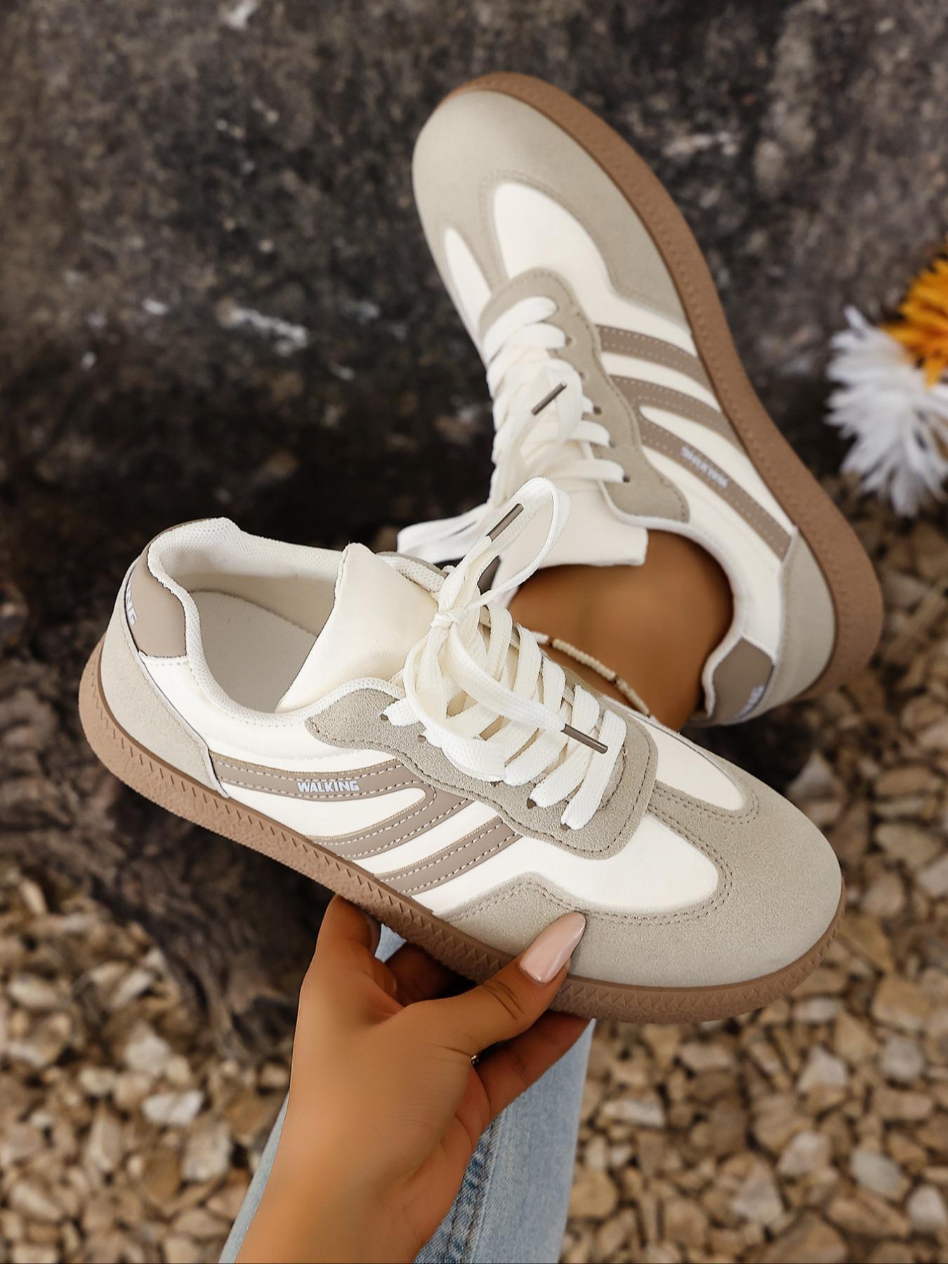 Women's Medium Gray & White Two-Tone Suede Retro Sneakers Low-Top Lace-Up Design Gum Sole Casual Daily Fashion Footwear Outdoor Walking Lifestyle Shoes Casual Athletic Footwear Christmas heartwarming gift