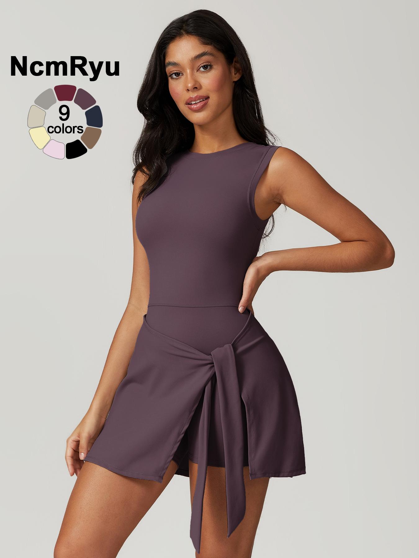 Women's sleeveless plain weave mid stretch flat shoulder beautiful back split strap integrated yoga skirt pants  outdoor sports hiking tennis cycling Pilates jumpsuit  summer new comfortable lace up jumpsuit pants Fitness Sport Outfits