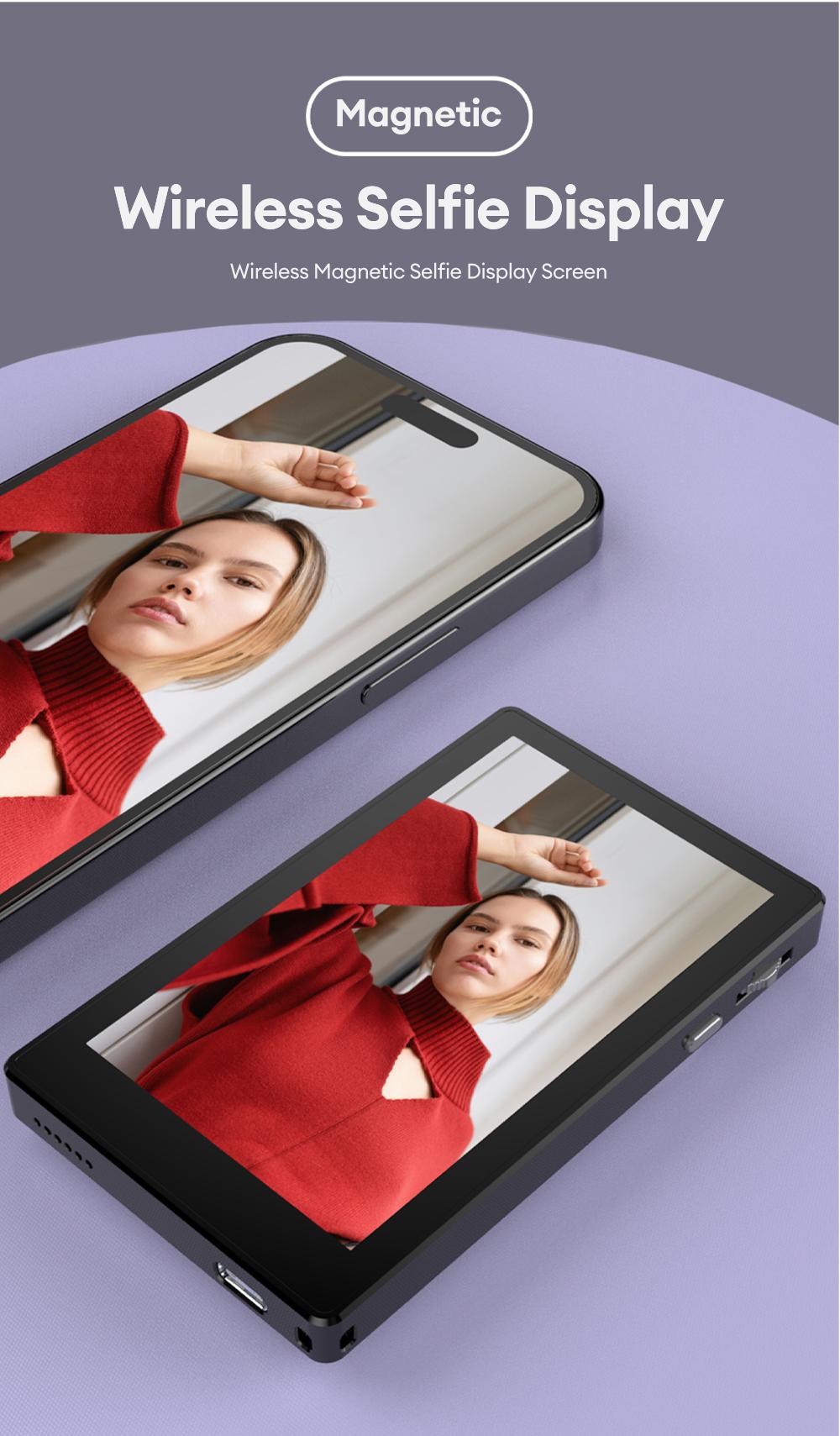 MGALL T20 Magnetic Wireless Self Display, Perfect for Content Creation, Selfies, Videos, Live Broadcasts, Adjustable Screen Ratio, Compatible with iOS, Android & HarmonyOS Mobile Phones