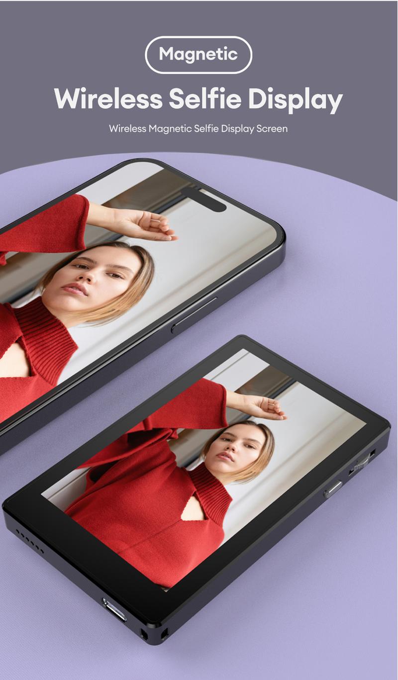 MGALL T20 Magnetic Wireless Self Display, Perfect for Content Creation, Selfies, Videos, Live Broadcasts, Adjustable Screen Ratio, Compatible with iOS, Android & HarmonyOS Mobile Phones