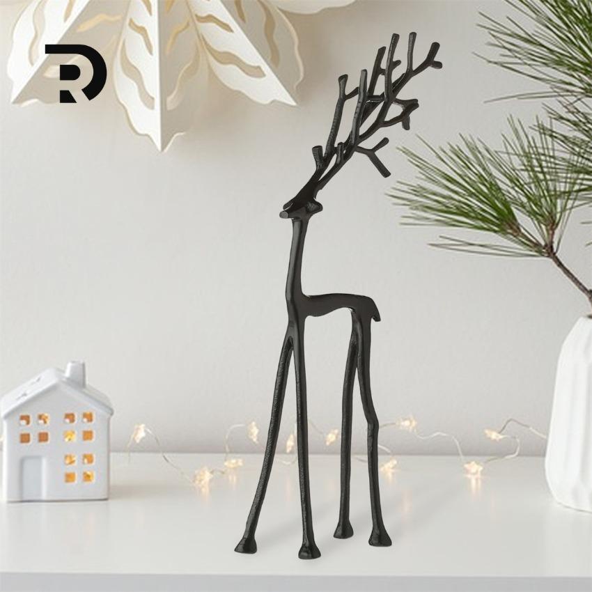 Elegant and Slender Black Elk Statue, A Popular Choice for Christmas Decoration in 2026, with A Modern Minimalist Design and Decorative Art Style. The Sturdy Base Ensures Stable Placement and Is Suitable for Home, Office, Home Garden and Other Scenes
