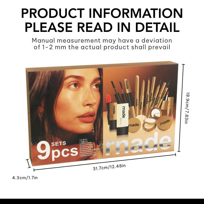 Full Face Makeup Set Gift Box, Cosmetic Makeup Set, 9-Piece Kit Including Foundation, Eyeliner, Lipstick, Travel-Friendly, Perfect for Beginners
