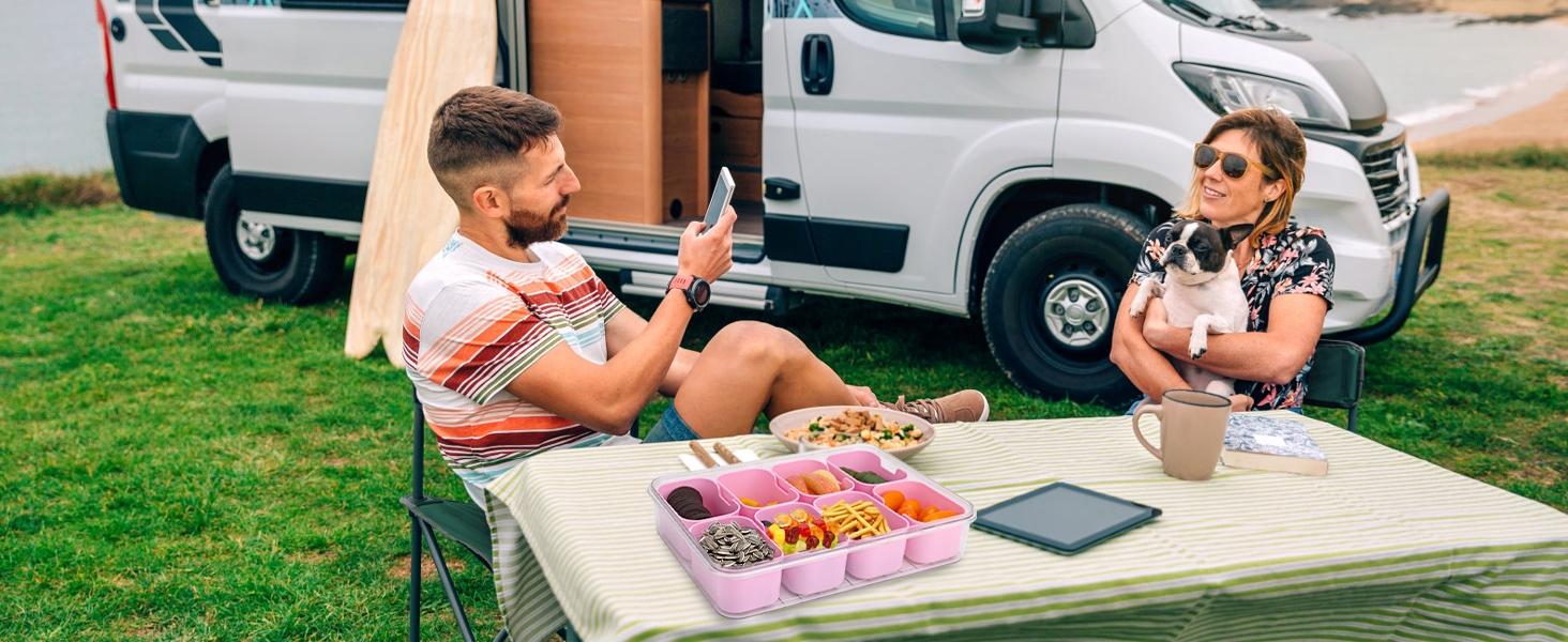 1Pc Divided Serving Tray with Lid-Snackle Box Charcuterie Container for Portable Snack Platters-Clear Organizer for Candy, lunch bento box,Perfect for Party,Travel(4/8 Compartments)