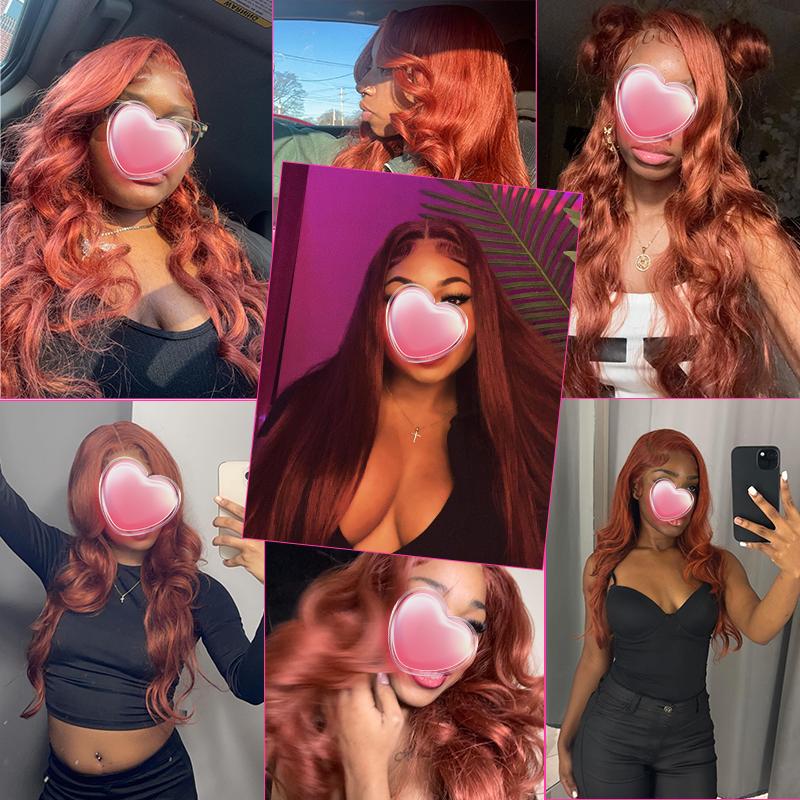 Bling Hair Ginger Color Body Wave 180% Density Pre Plucked 13x6 Lace Frontal Wig Human Hair Wigs For Women