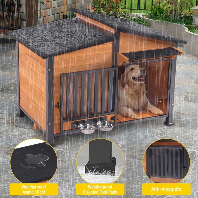 Aivituvin-AIR7021 Metal Frame Wooden Dog House | Waterproof Roof,Dog Furniture,Ourdoor Dog Crate Aivituvin-AIR7021 Metal Frame Wooden Dog House | Waterproof Roof,Dog Furniture,Ourdoor Dog Crate