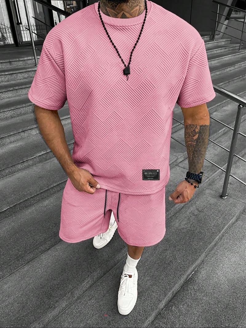 Two-Piece Set Men's Solid Short Sleeve Tee & Shorts Set, Regular Fit Casual Round Neck T-shirt & Track Shorts, Summer Clothes Set for Men